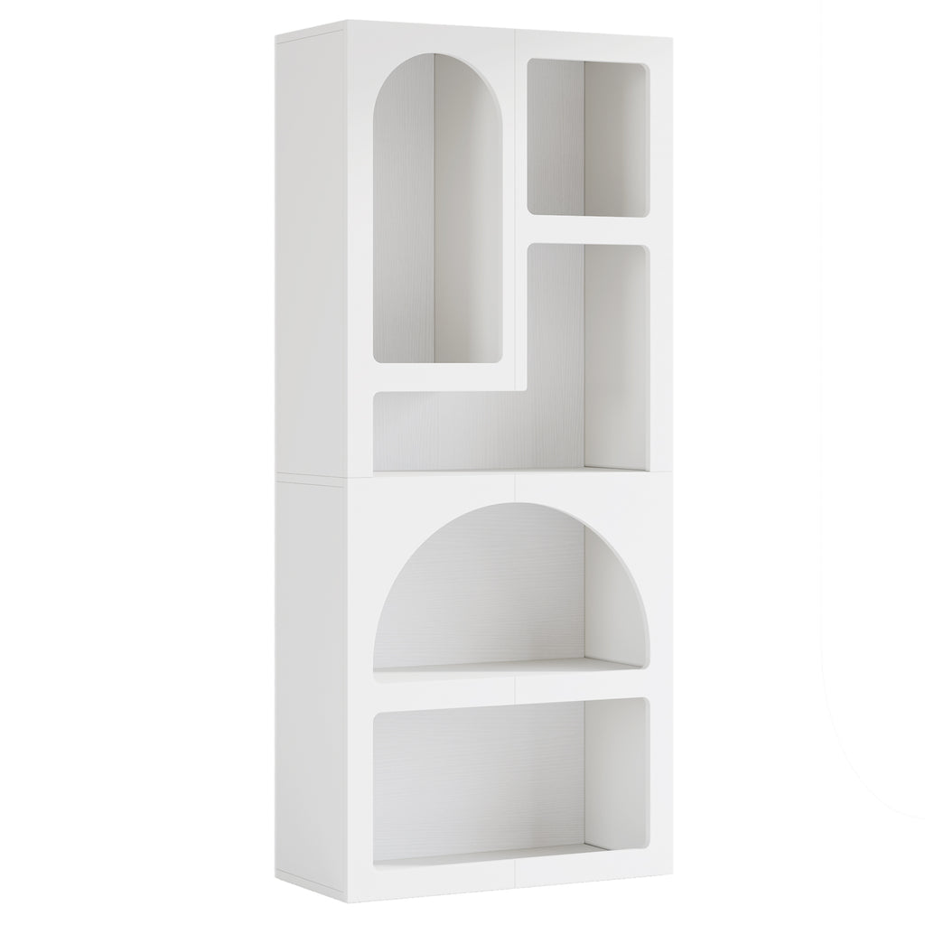 70.87” Tall White Geometric Arched 5-Shelf Art Display Bookcase
