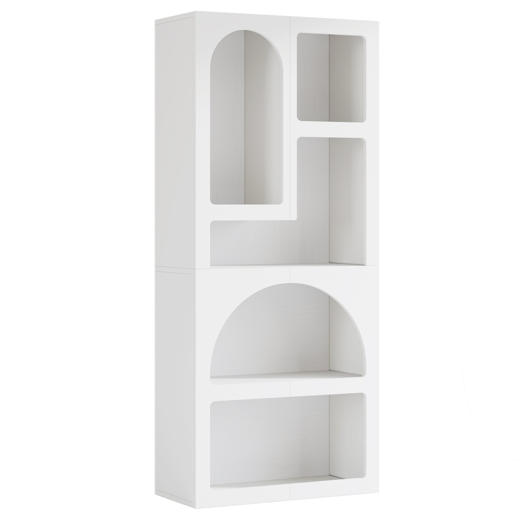70.87” Tall White Geometric Arched 5-Shelf Art Display Bookcase