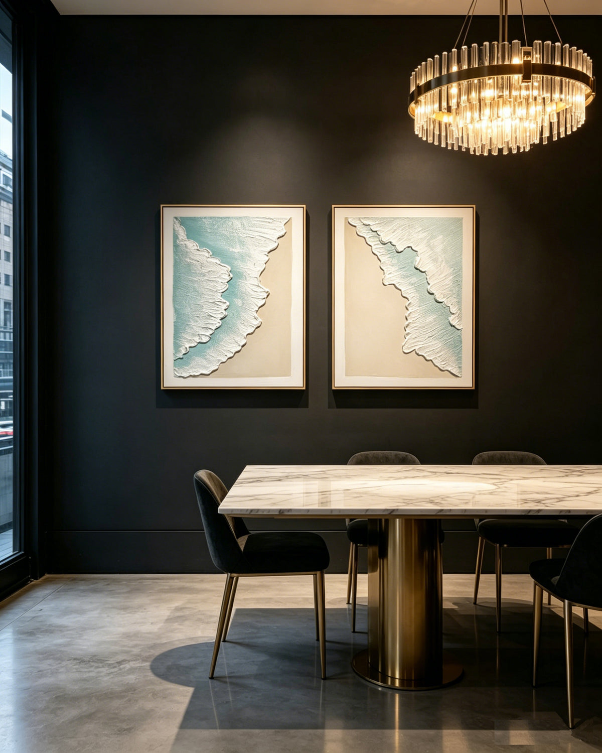 24x32 Set of 2 Framed Ocean Wave Wall Art, Aqua