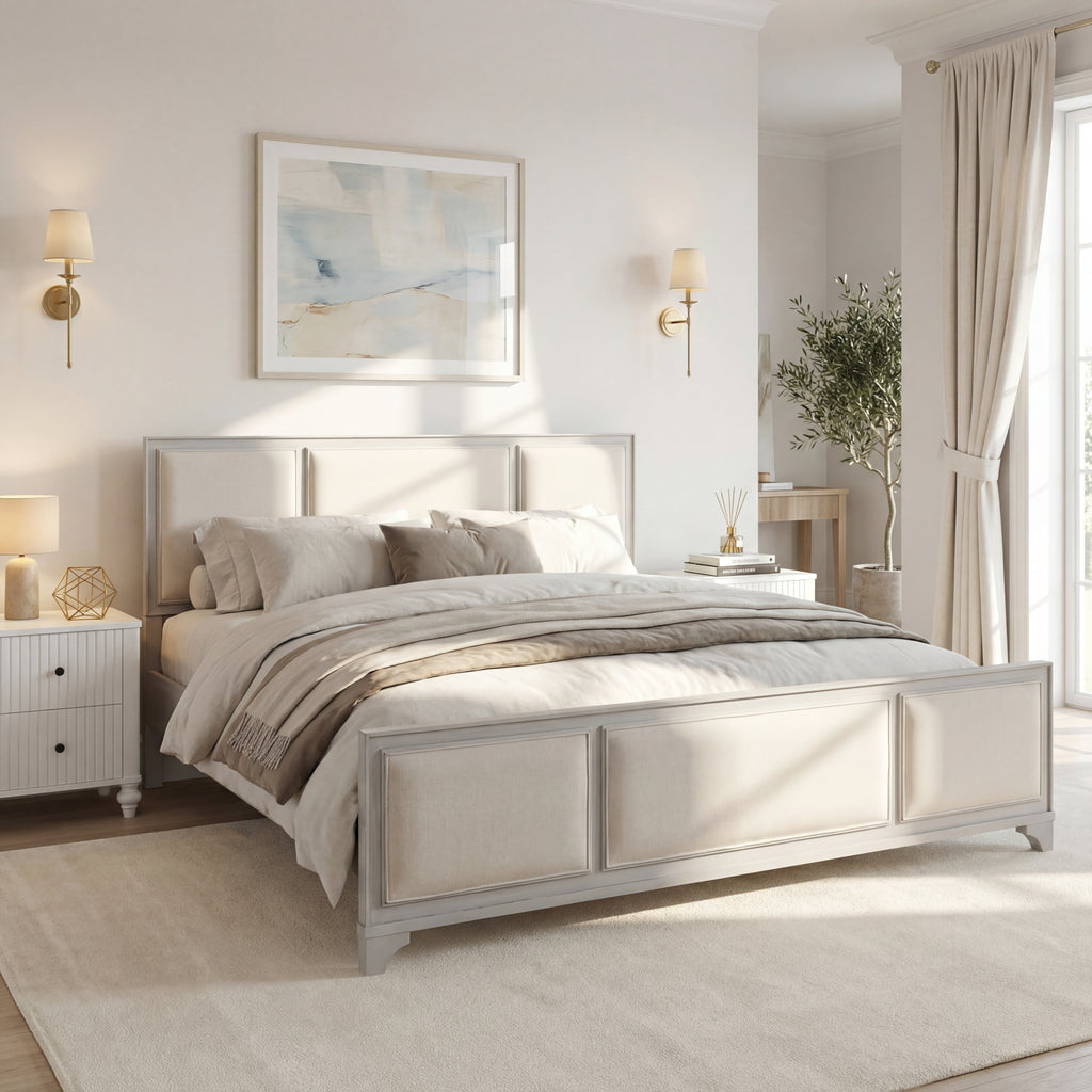 King Size Bed Frame with Upholstered Headboard