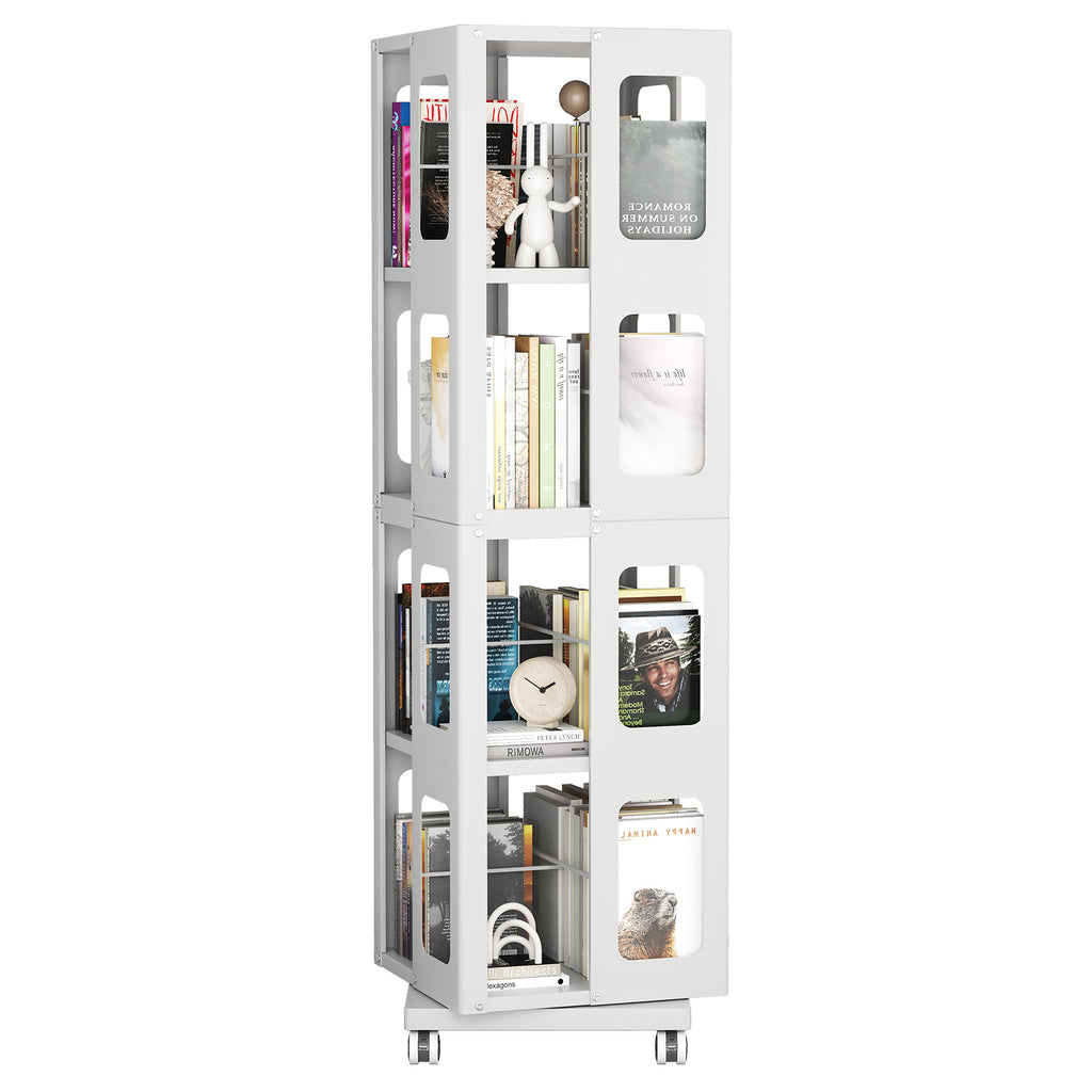 4-Tier All-Steel Rotating Bookshelf with 360° Wheels