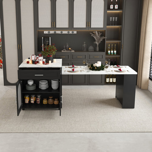80-Inch Expandable Kitchen Island with Dining Table