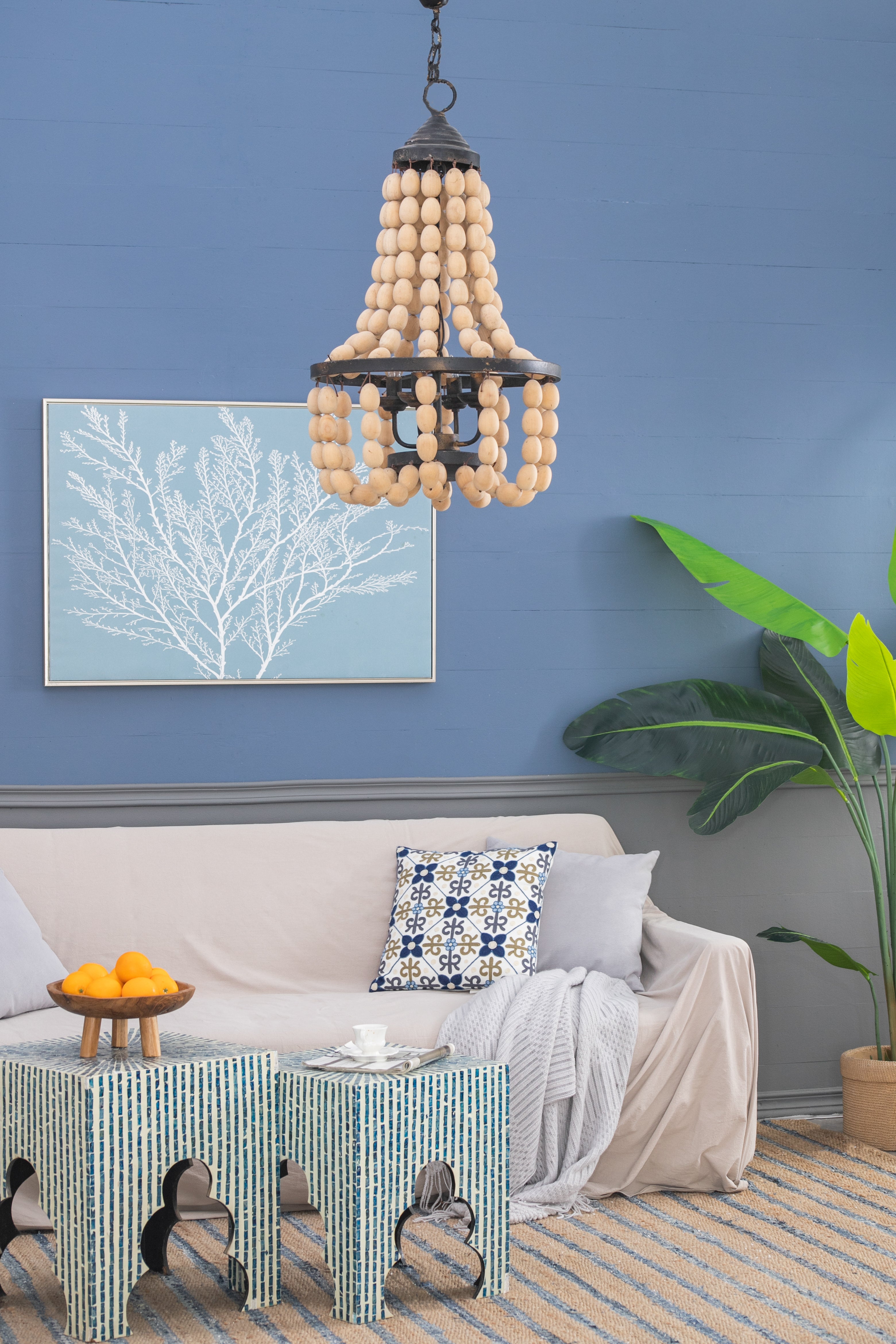 Large Beaded 4-Light Chandelier
