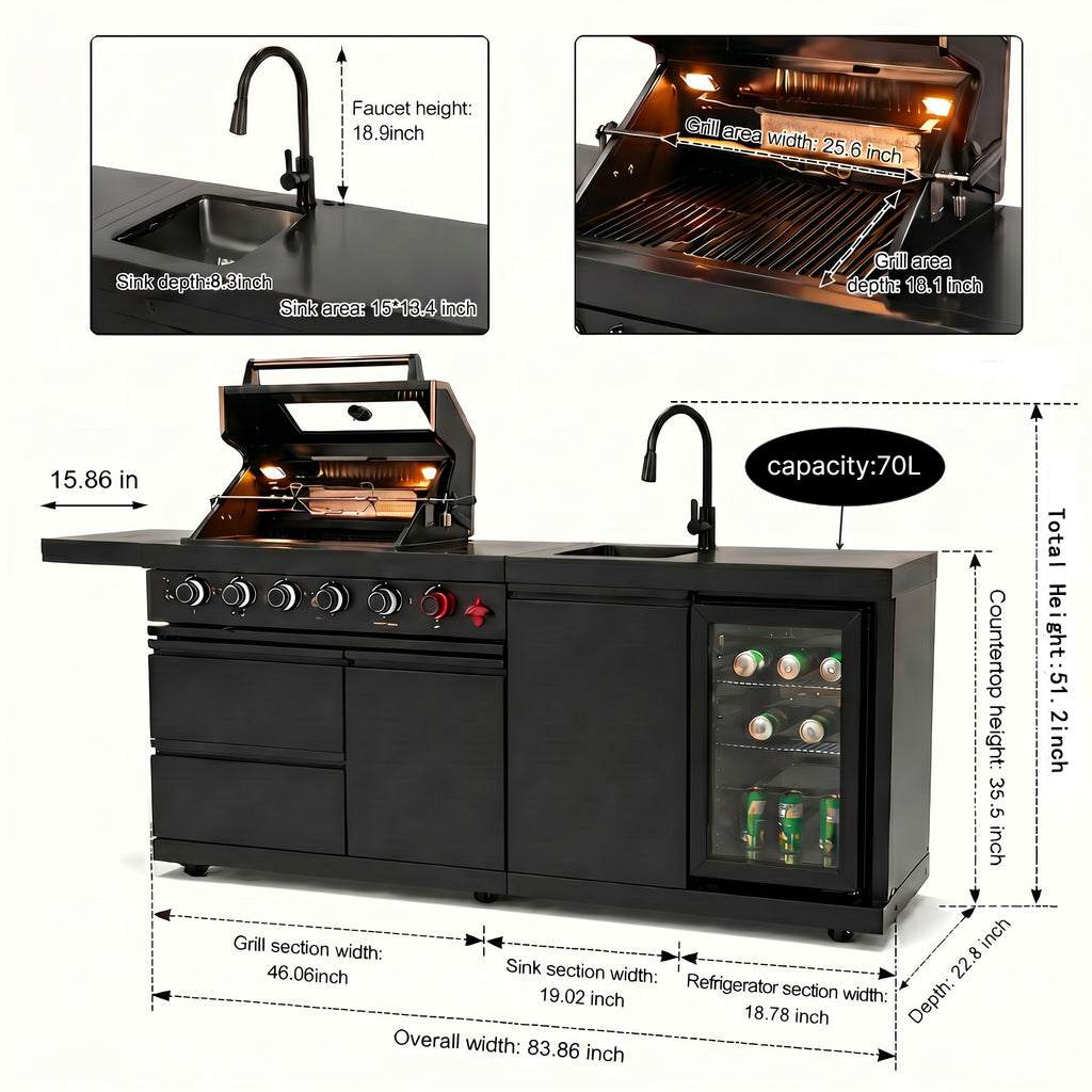84-Inch Deluxe Stainless Steel Gas Outdoor Kitchen Barbecue Grill