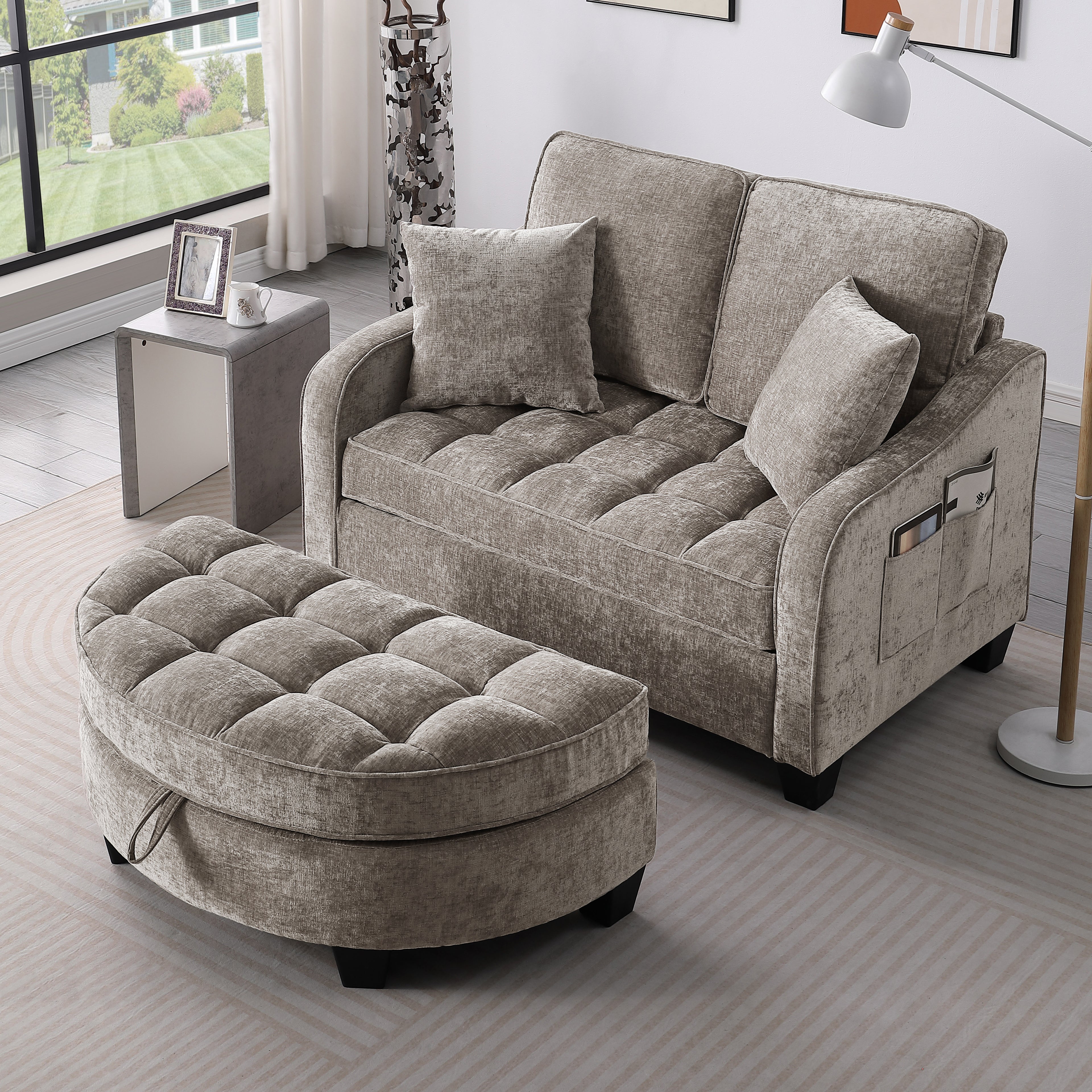 Two-Seater Sofa with Storage Footrest