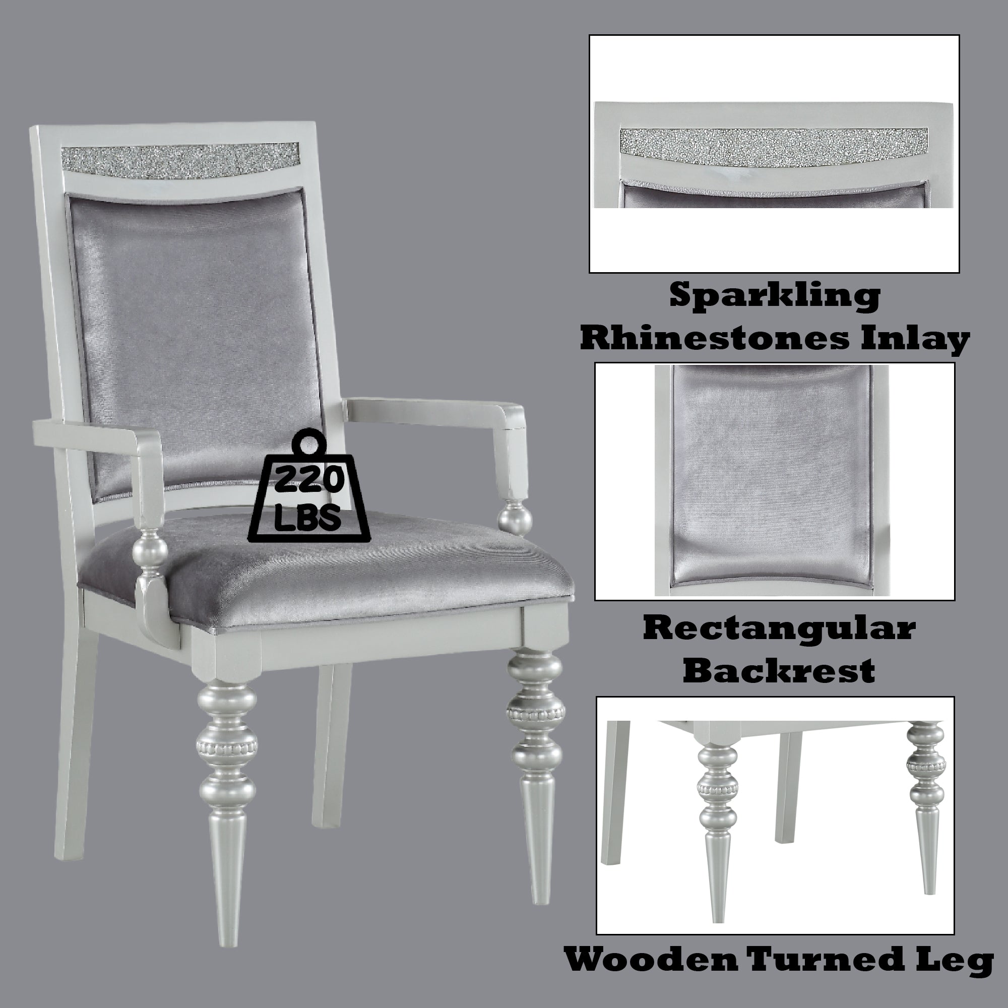 Maverick Fabric & Platinum Finish Arm Chair Set of 2