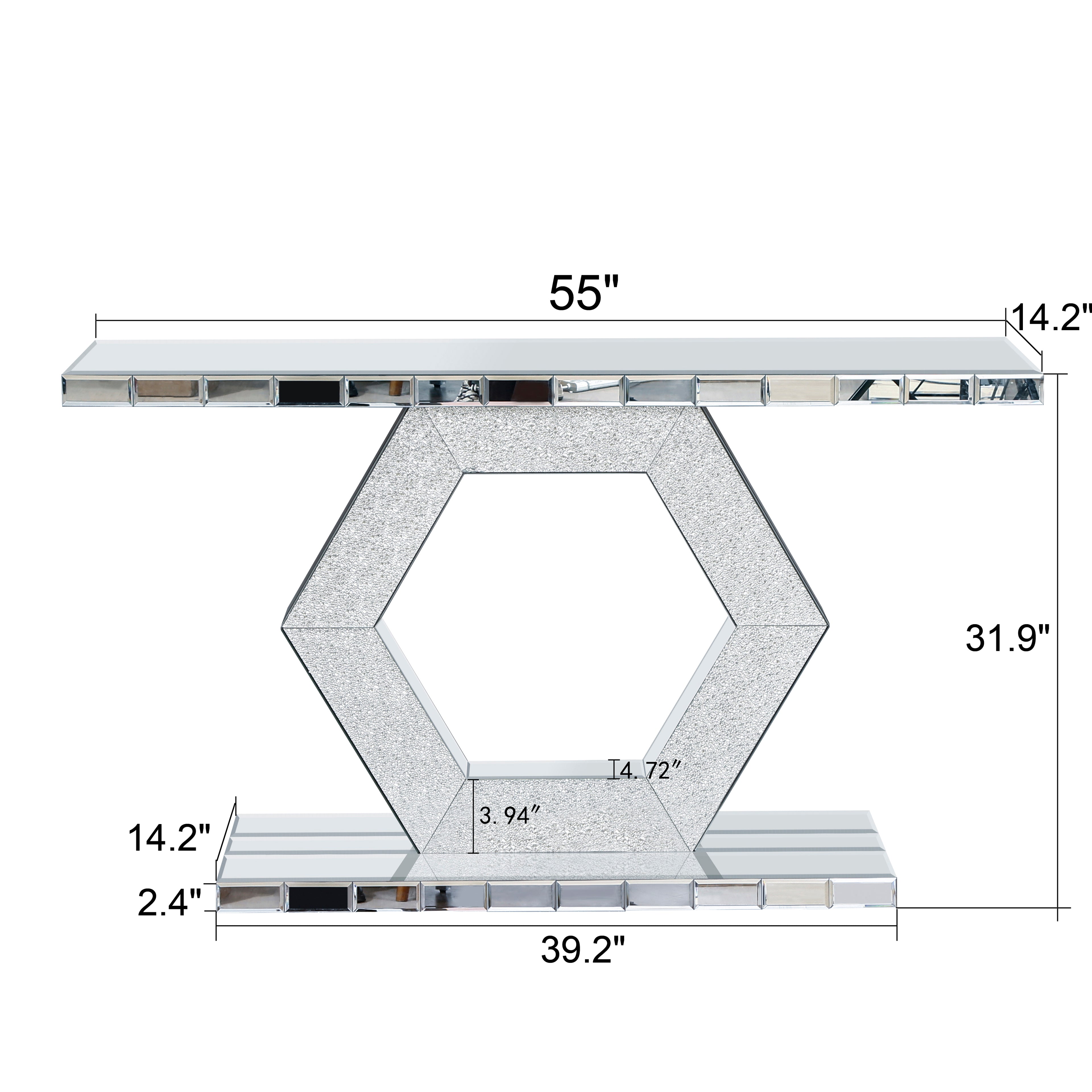 Sparkling Crystal Hexagon Mirror Entryway Console Table