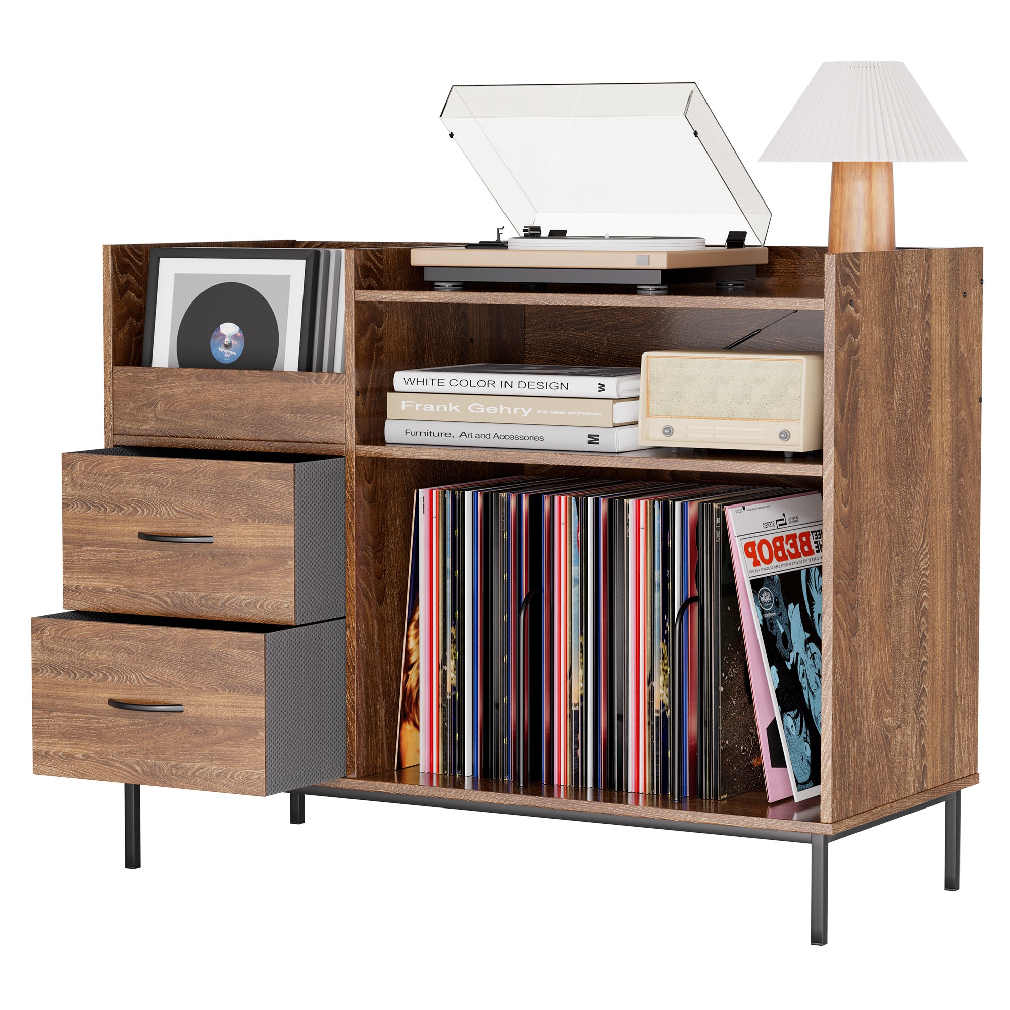 Record Player Stand with Adjustable Shelves
