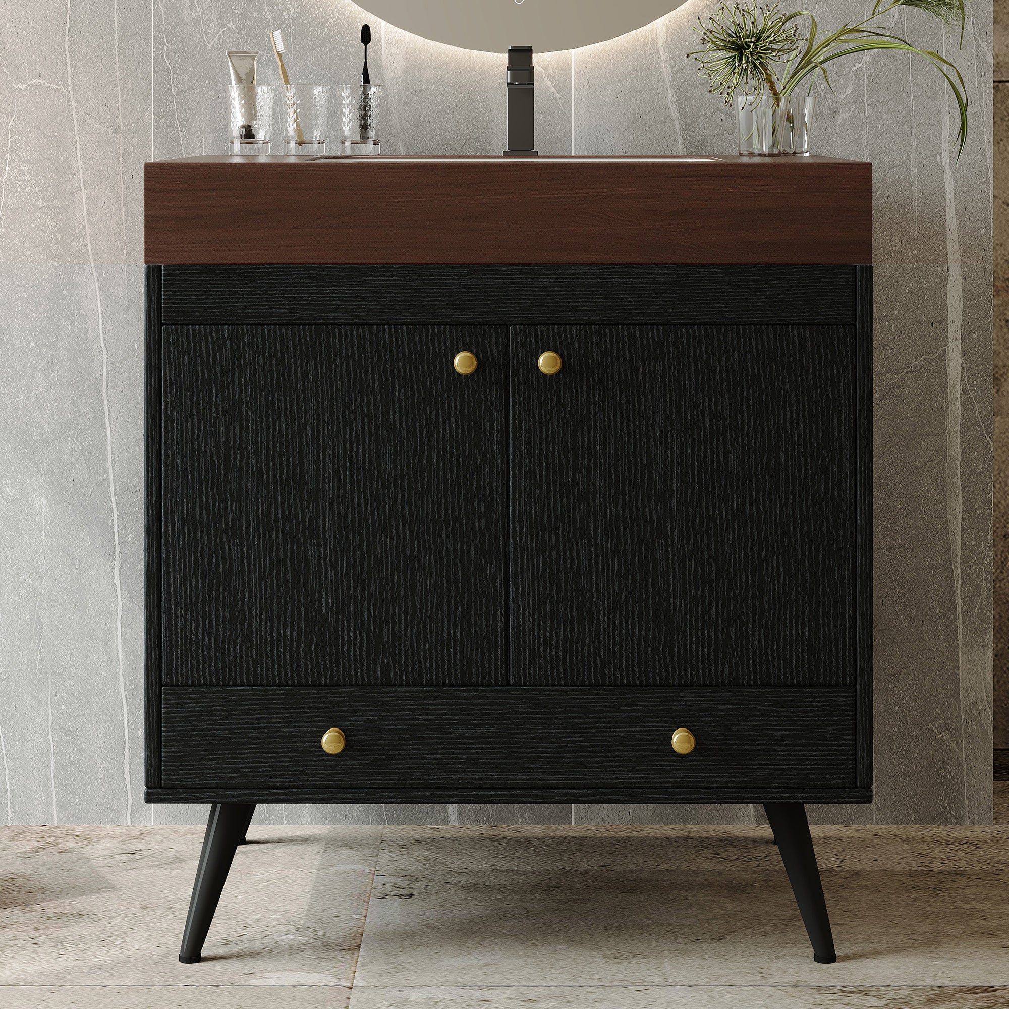 Contemporary Free-standing Bathroom Vanity with Faux Marble Top