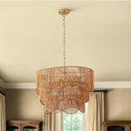 Handwoven Paper Rattan Boho Chandelier with Adjustable Height