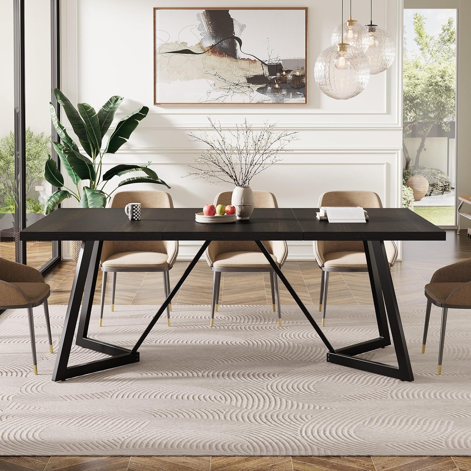 Rectangular Dining Table For 6 - 8 People - Black