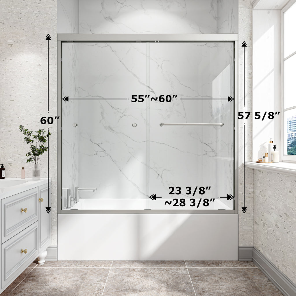 Brushed Nickel Reversible Installation Double Bypass Sliding Shower Door