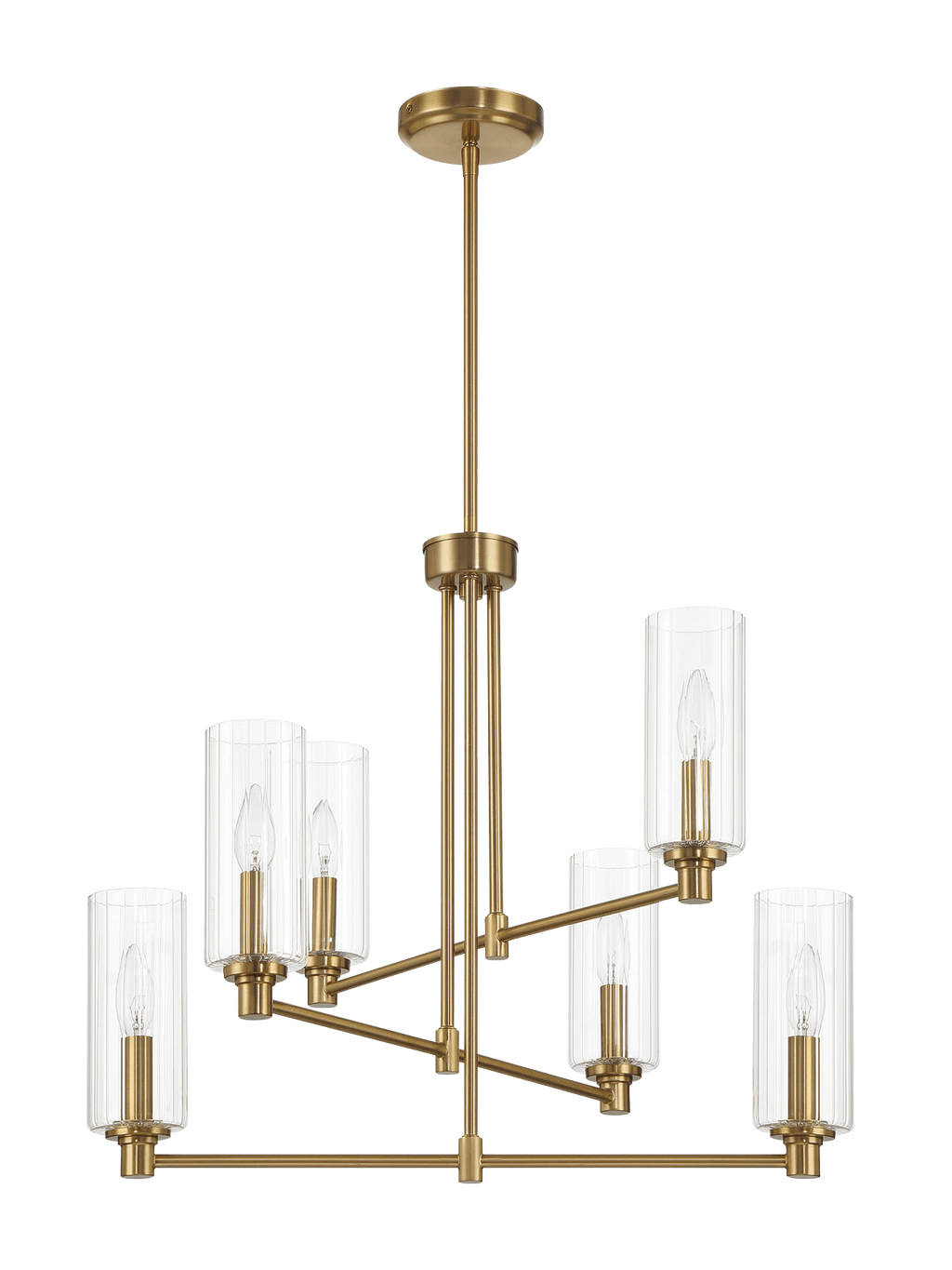 Timeless Six Lights Chandelier With Clear Ribbed Glass - Satin