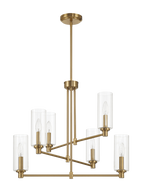 Timeless Six Lights Chandelier With Clear Ribbed Glass - Satin