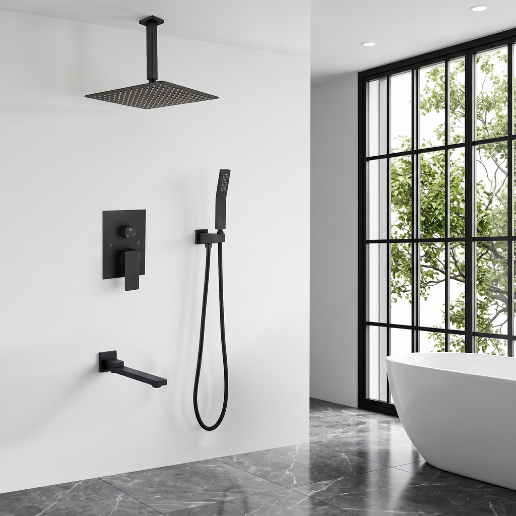 Matte Shower System with Tub Spout & 12" Shower Head