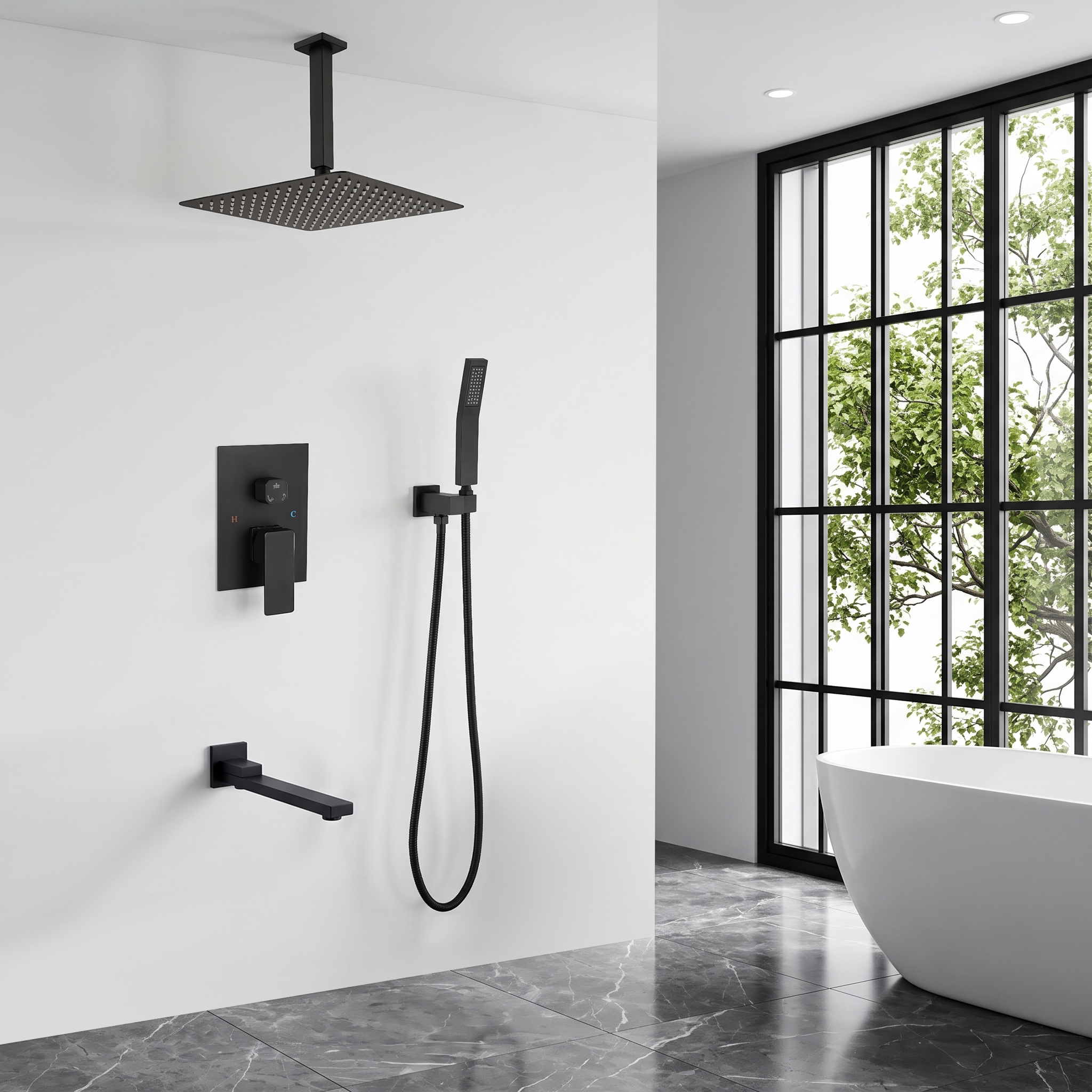 Matte Shower System with Tub Spout & 12" Shower Head