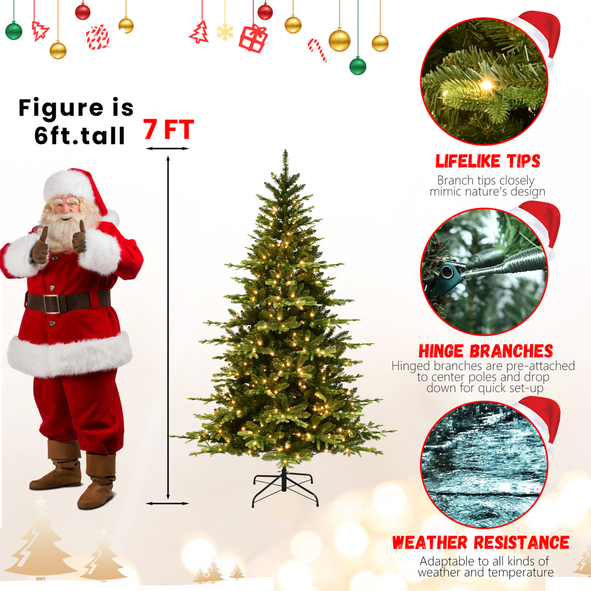 6-Foot Hinged Artificial Christmas Tree, 1608 Tips, 350 Warm White LED Lights