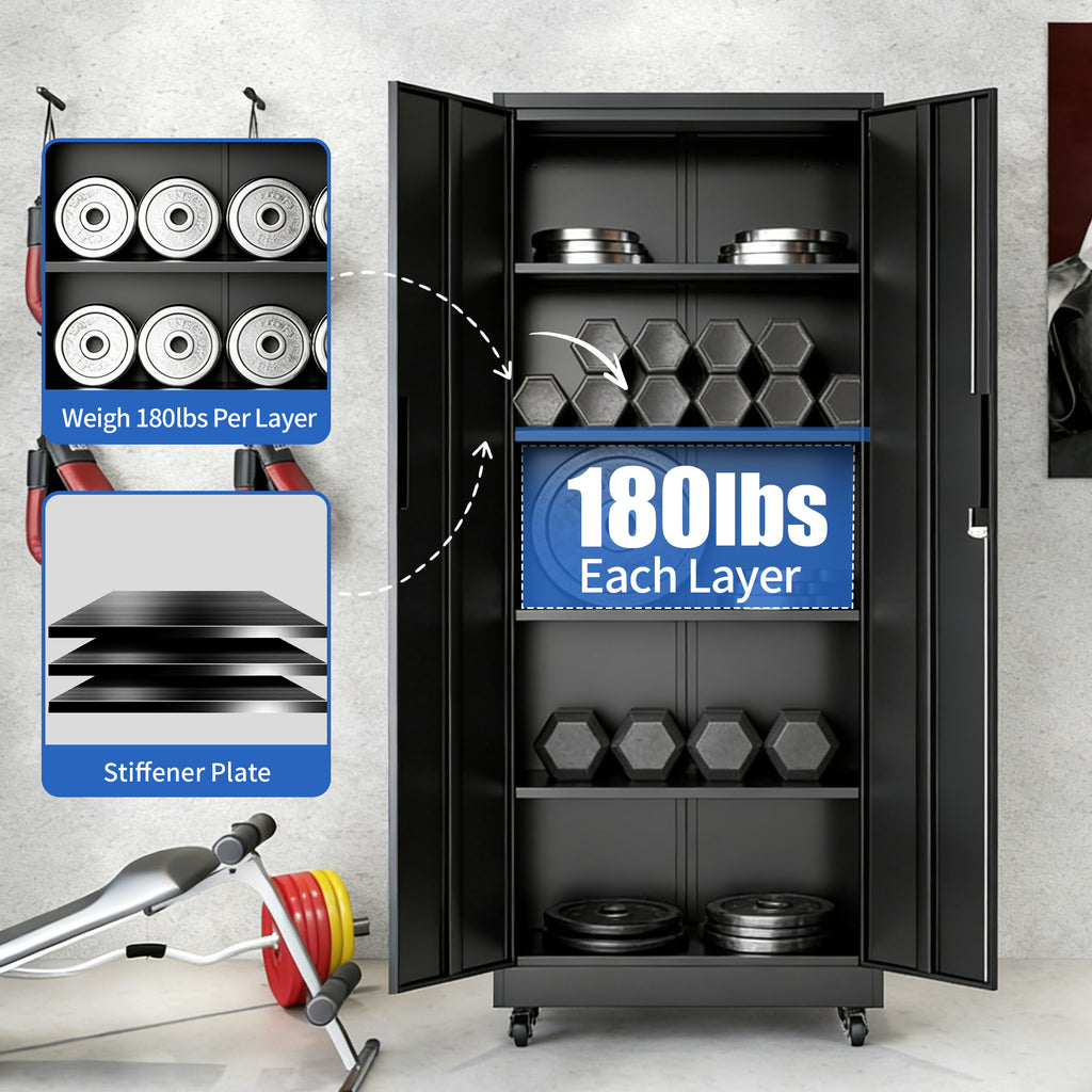 71"H Metal Garage Storage Cabinet with Wheels and Lock