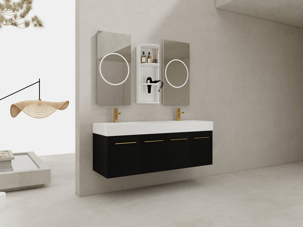 60 Inch Wall-Mounted Bathroom Vanity with Sink and Storage Rack