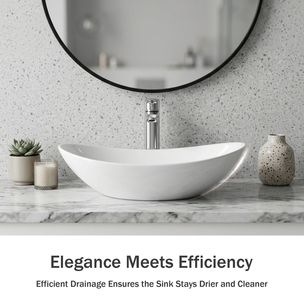 White Oval Ceramic Vessel Sink