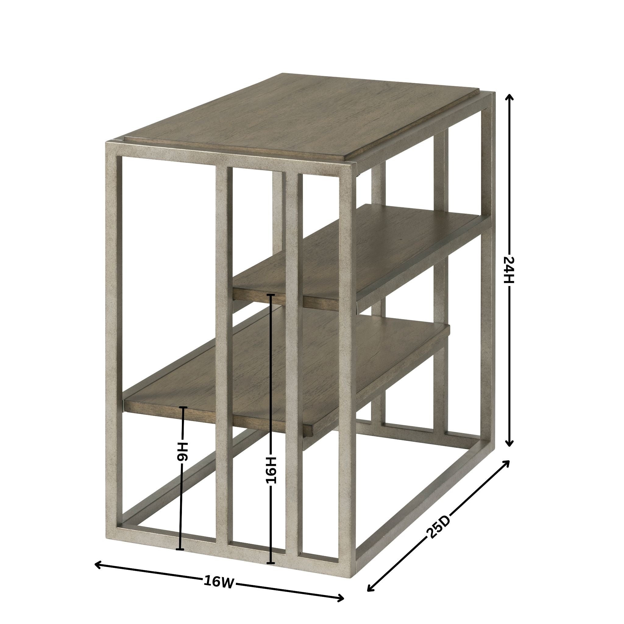 Padena Metal Frame Wood Living Room Chairside Table with Shelf