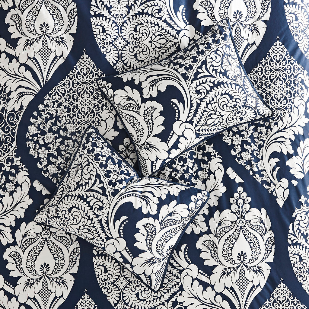 7 Piece Cotton Printed Comforter Set - Indigo Cal King