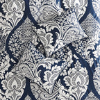 7 Piece Cotton Printed Comforter Set - Indigo Cal King