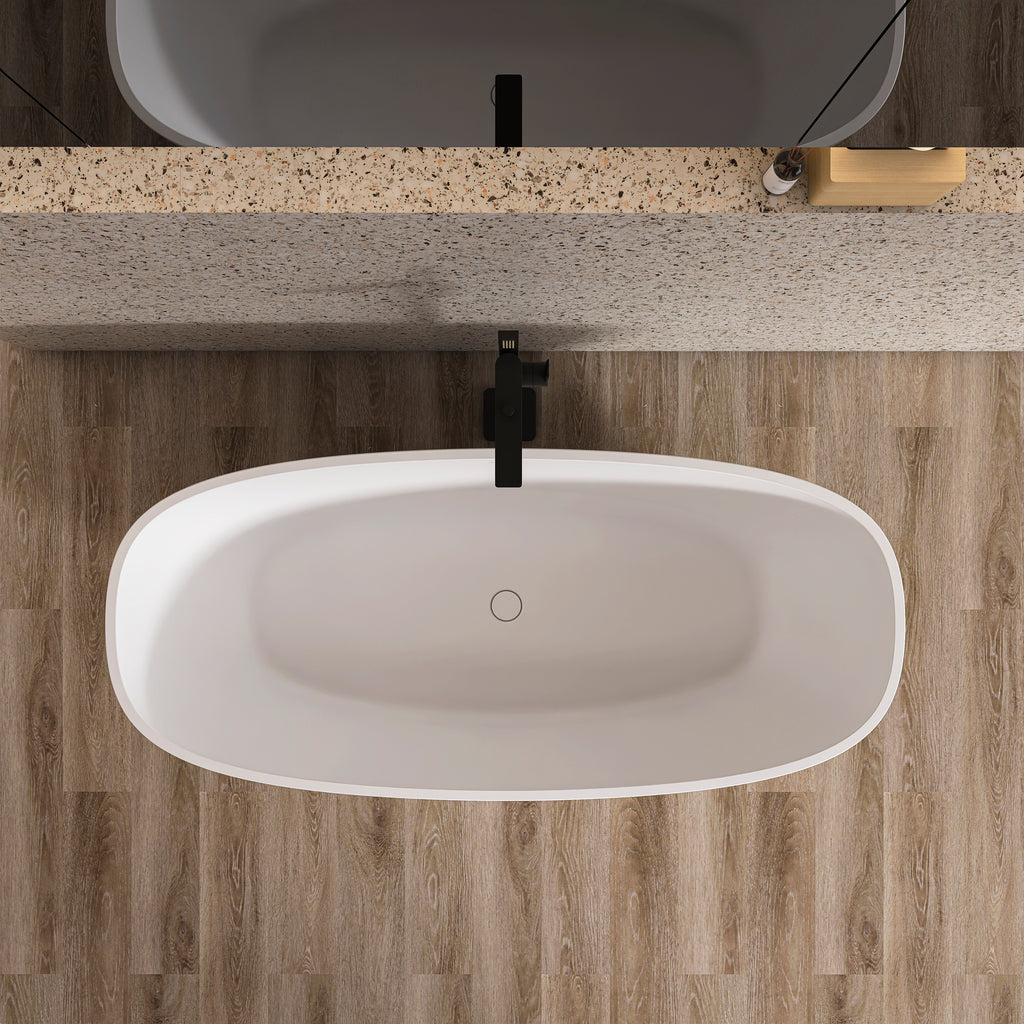 66.9 Inch Freestanding Solid Surface Soaking Bathtub