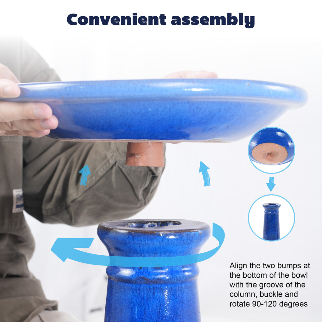 Vintage Sapphire Ceramic Pedestal Bird Bath