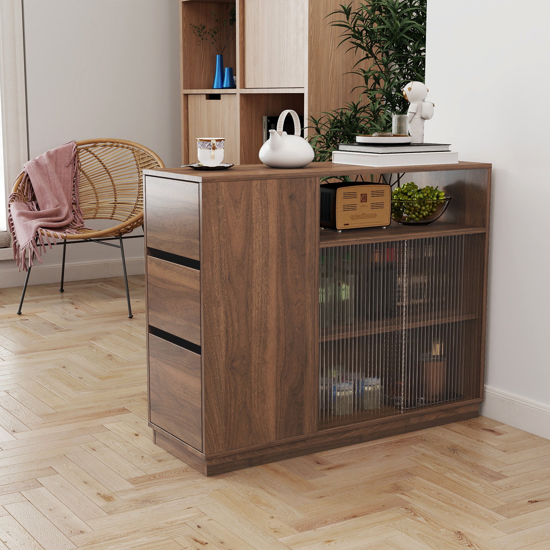 Kitchen Sideboard with Glass Sliding Doors