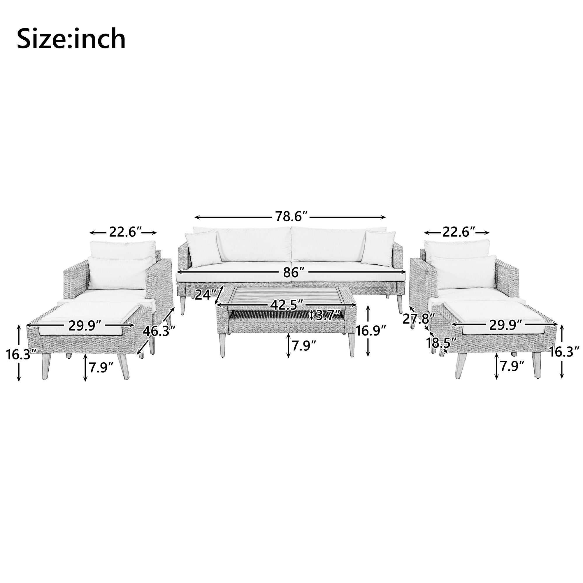 6-Pieces All Weather PE Wicker Sofa Set