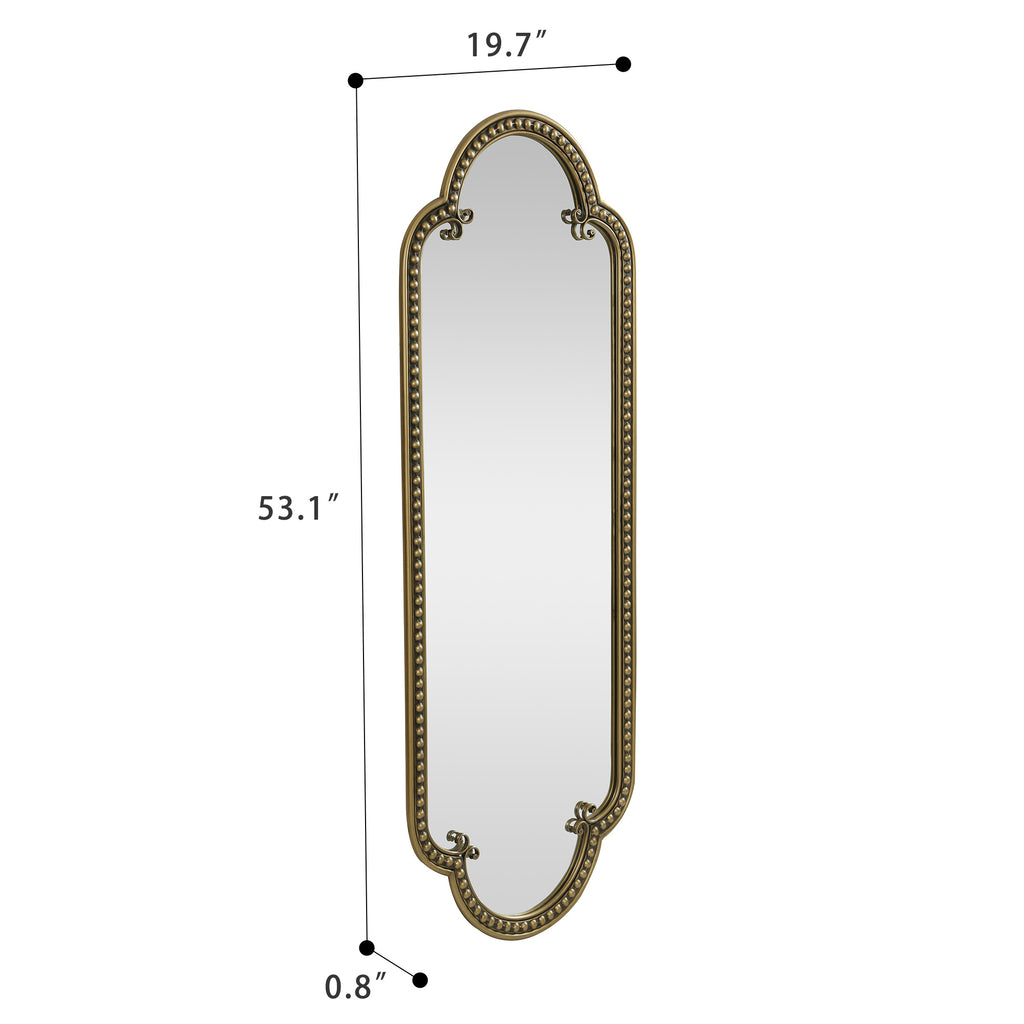 Scalloped Oval Wall Mirror, Vintage, Antique Gold, 19.68 x 53.14 Inches