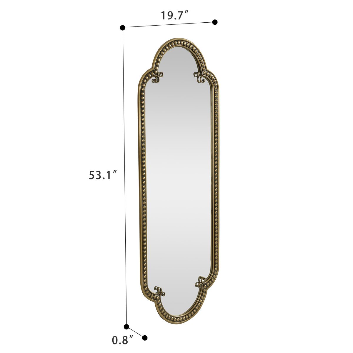 Scalloped Oval Wall Mirror, Vintage, Antique Gold, 19.68 x 53.14 Inches