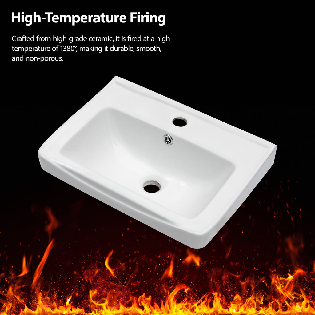 Wall-Mounted Rectangular Ceramic Bathroom Sink