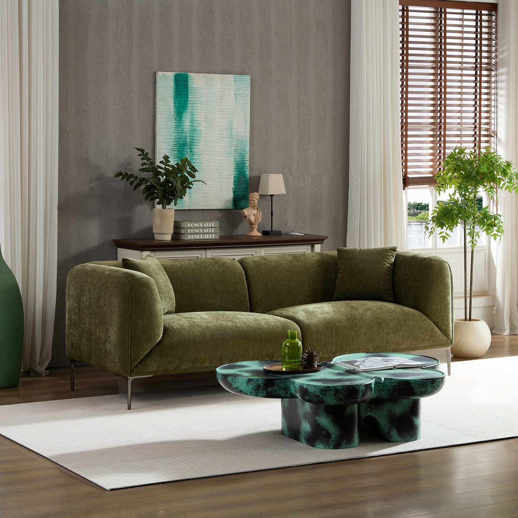 Modern Three-Seat Sofa, 82-Inch, Green Fabric