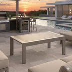 43" x 24" All-Weather Metal Outdoor Coffee Table with Wood-Look Top
