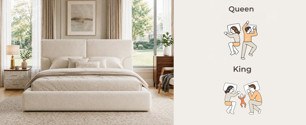King Platform Bed Frame with Padded Textured Fabric Headboard, Modern Low Profile Metal Foundation, No Box Spring Required, Sturdy Reinforced Iron Frame, Quick Assembly, Squeak Free