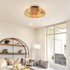 20" Rope Caged Flush Mount Ceiling Fan with Light Kit
