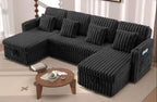 U Shaped Plush Corduroy Sectional Sleeper Sofa