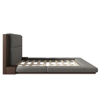 Floor Upholstered Platform Bed with Extended Wood Headboard