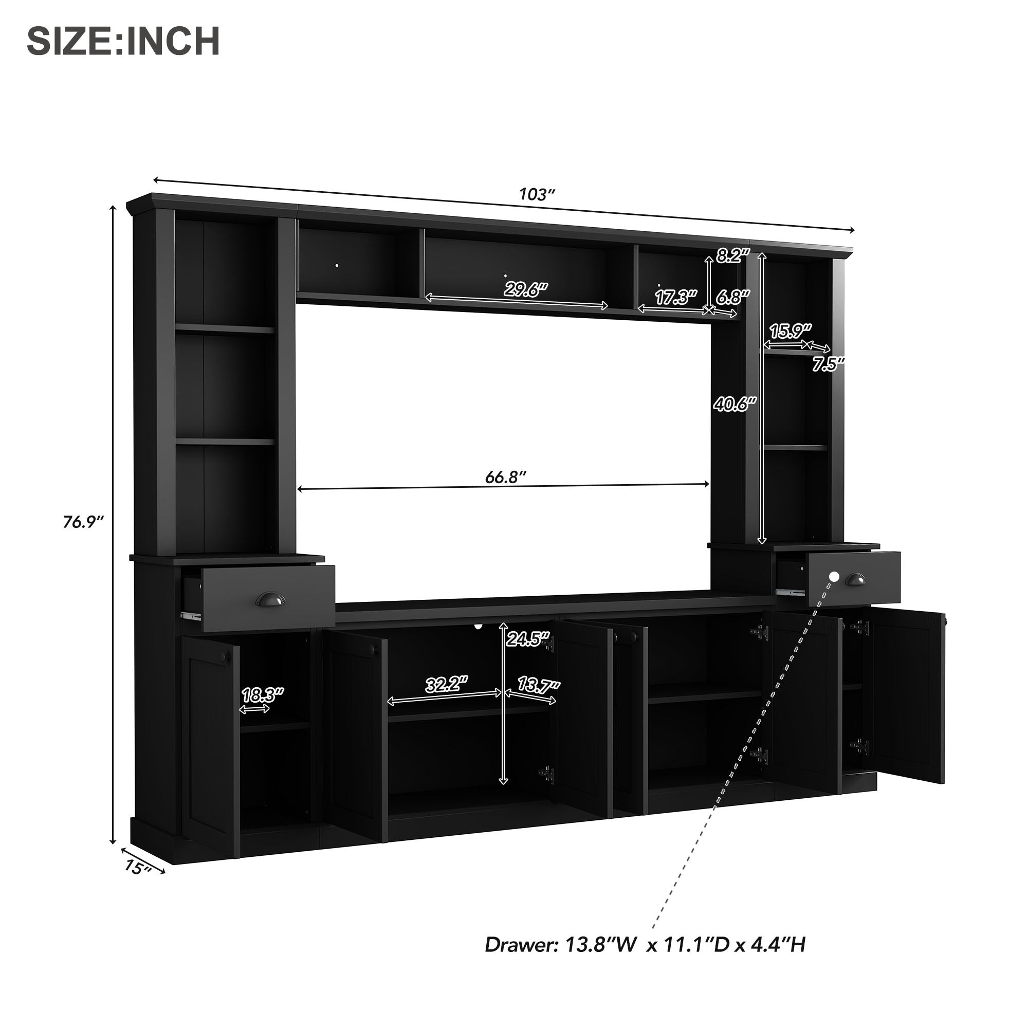 Minimalist Entertainment Wall Unit Set with Bridge