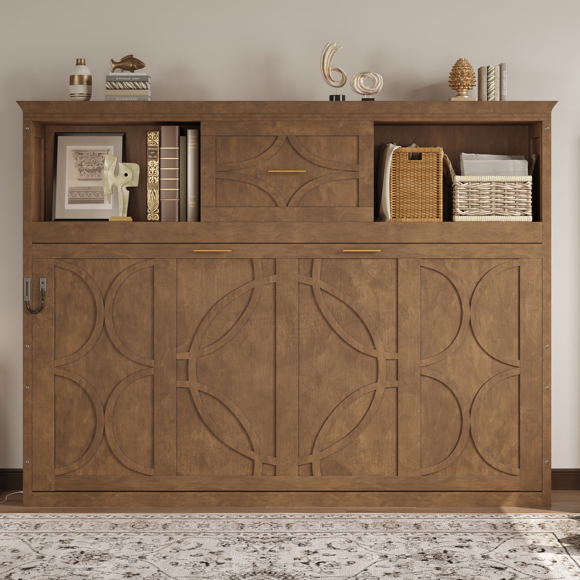 Twin Size Murphy Bed with Charging Station and Drawer