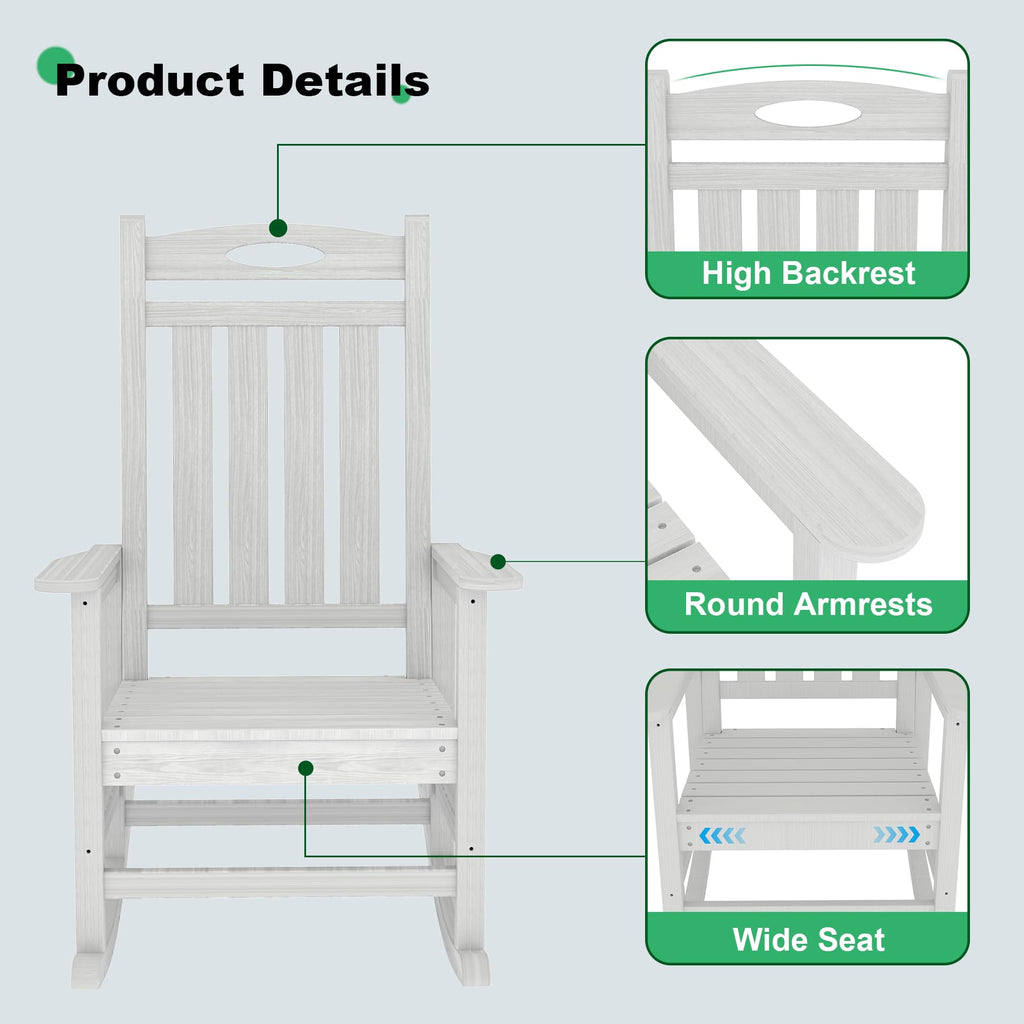 Outdoor Rocking Chair Set of 2, HDPE Patio Rocking Chair