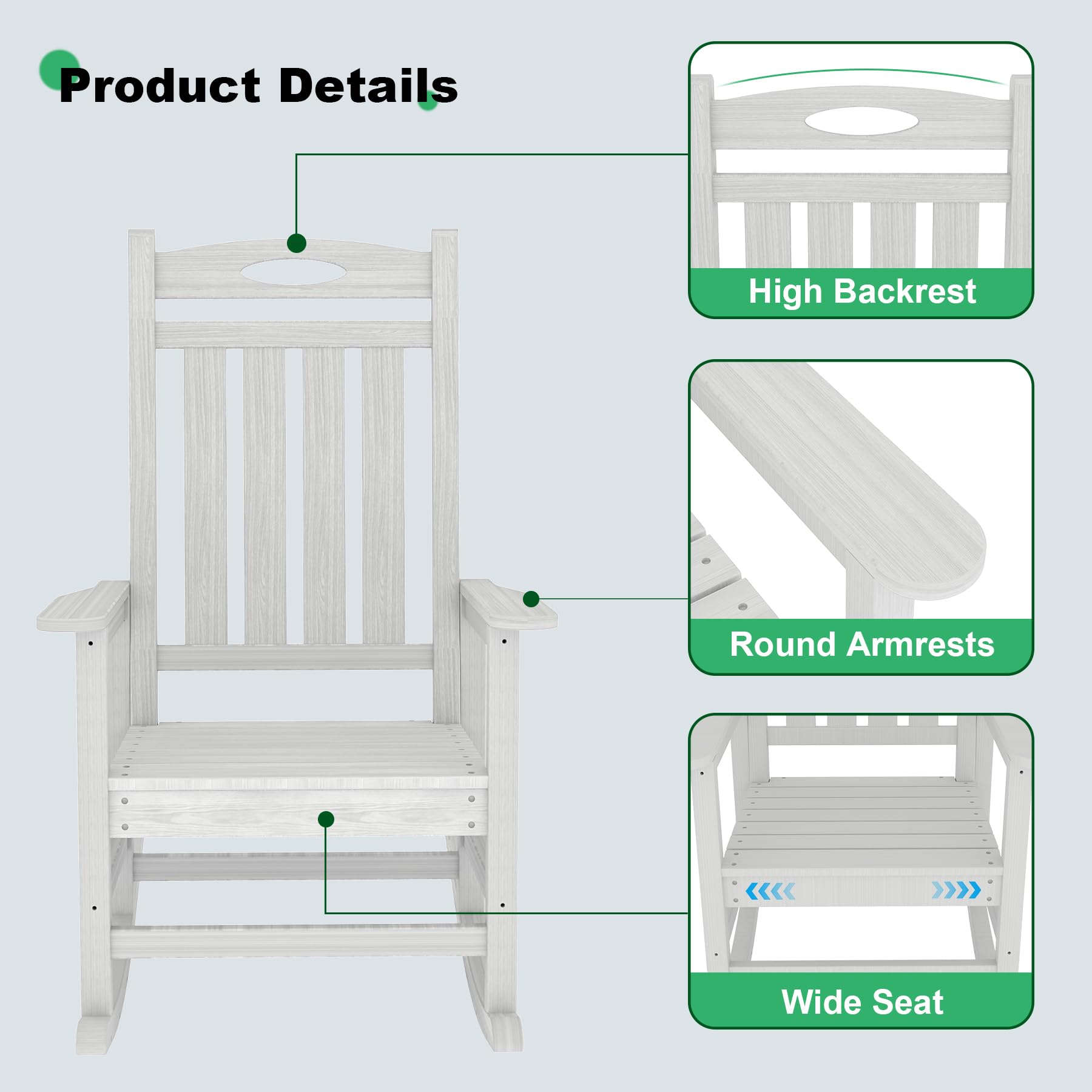Outdoor Rocking Chair Set of 2, HDPE Patio Rocking Chair
