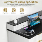 Modern Fluted L-Shaped Desk with Charging Station