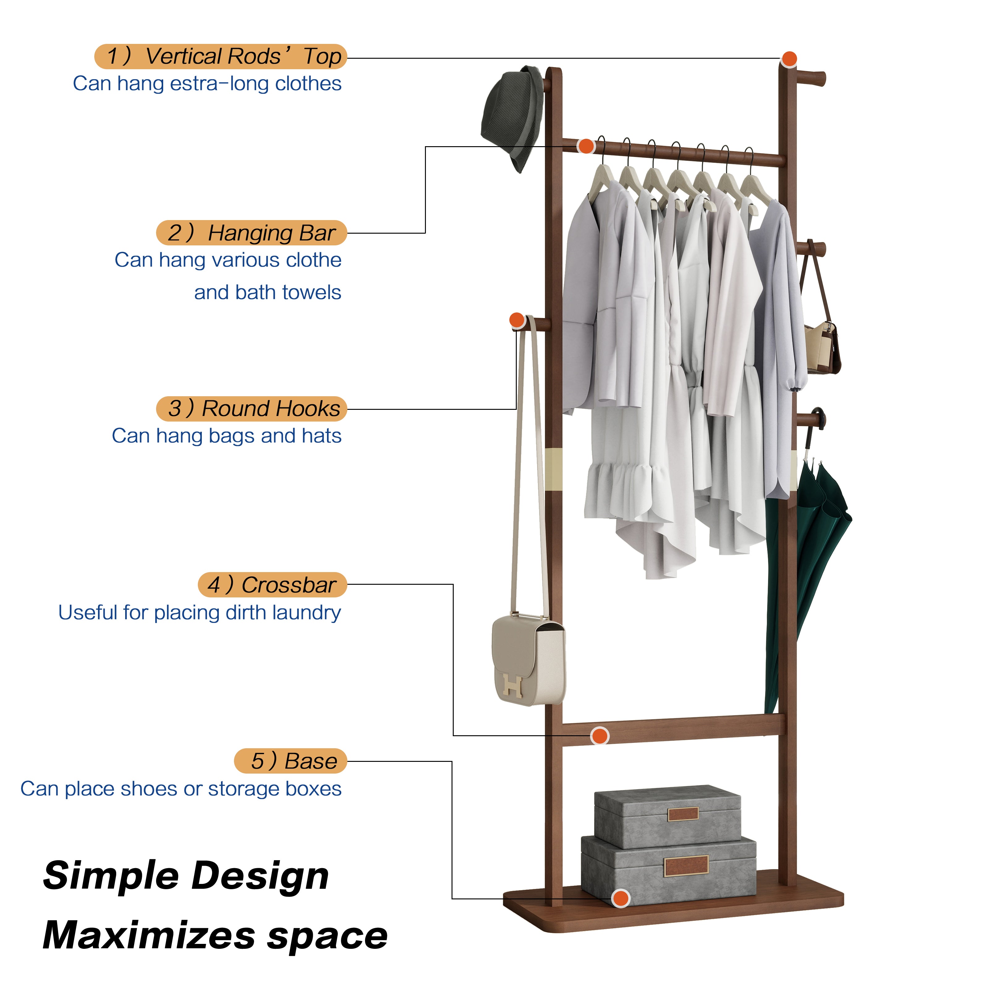 Solid Wood Coat Rack in Walnut