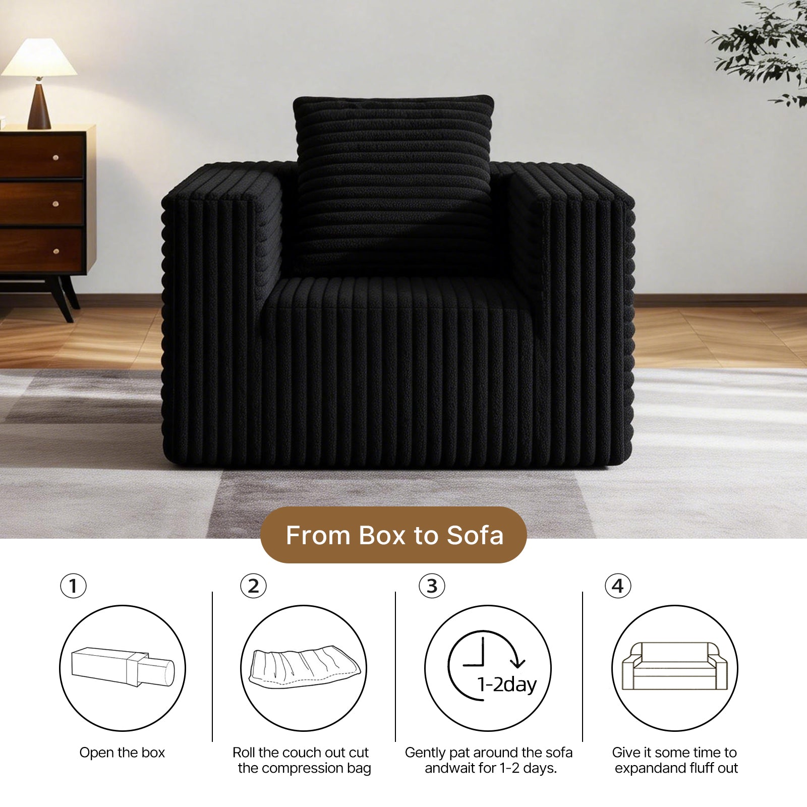 Small Boneless Sofa Chair, No Assembly Couch in a Box
