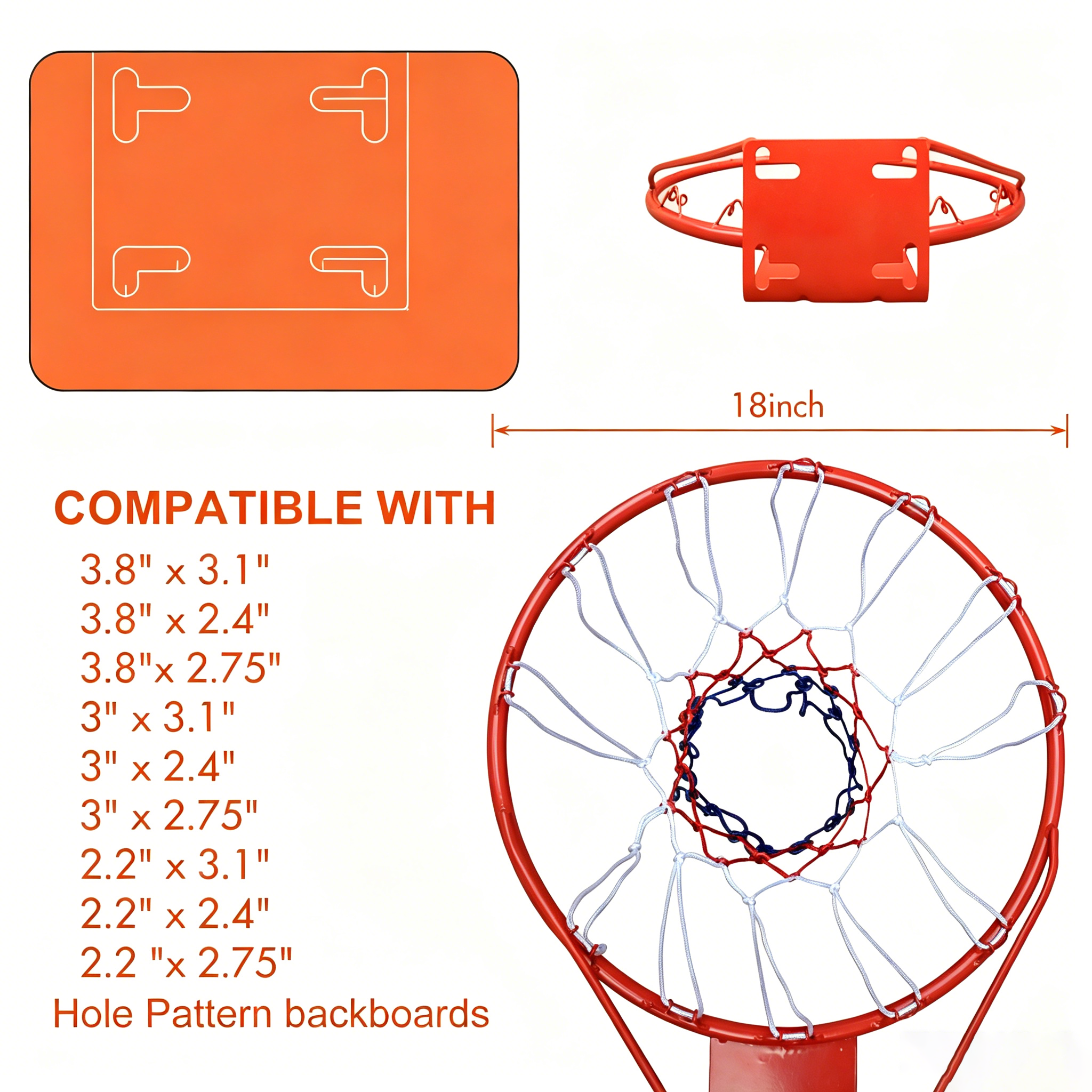Basketball Rim Replacement 18" Steel Rim with Net