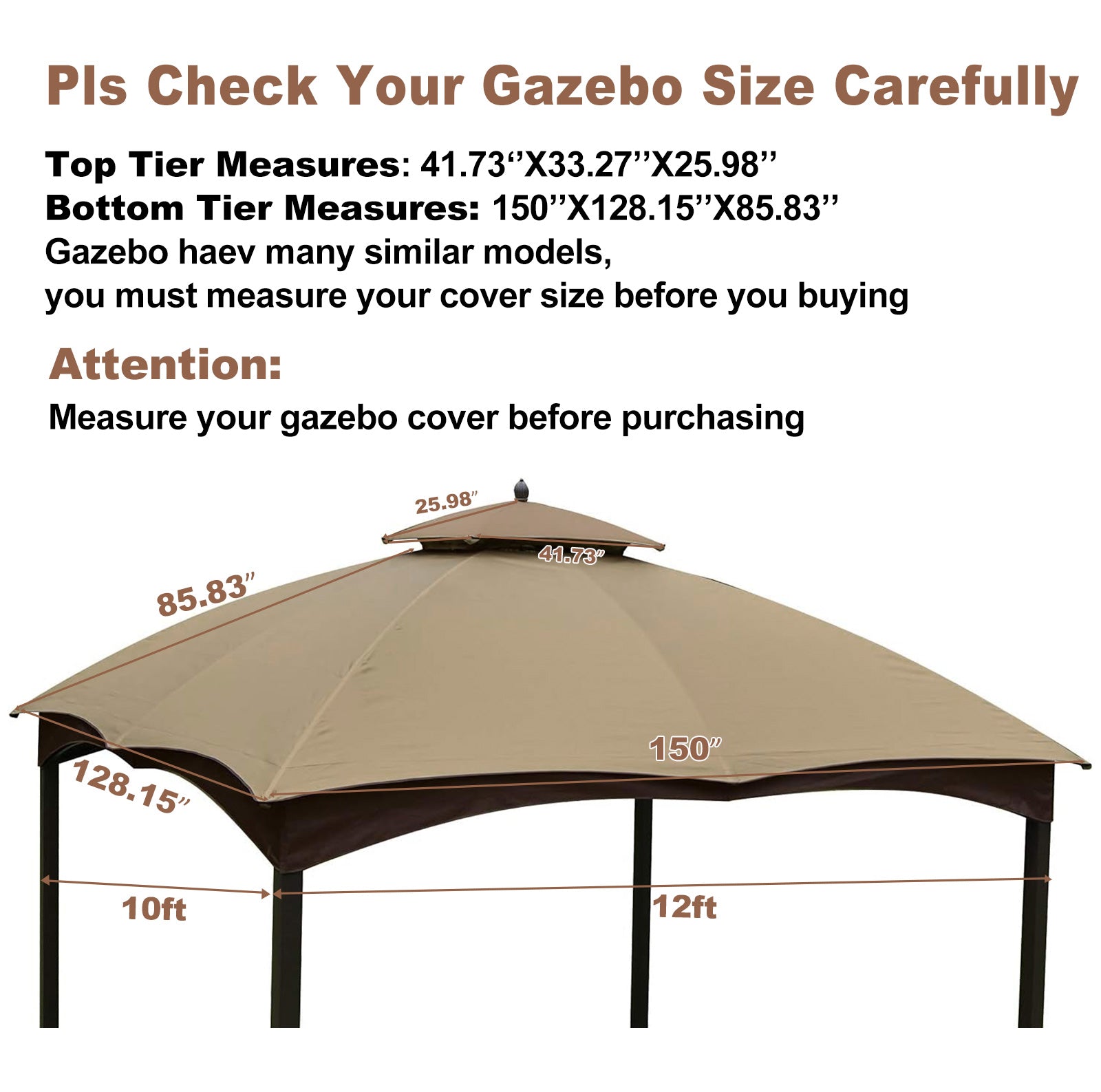 Replacement Canopy Top for Lowe's Allen Roth Heavy Duty Gazebo
