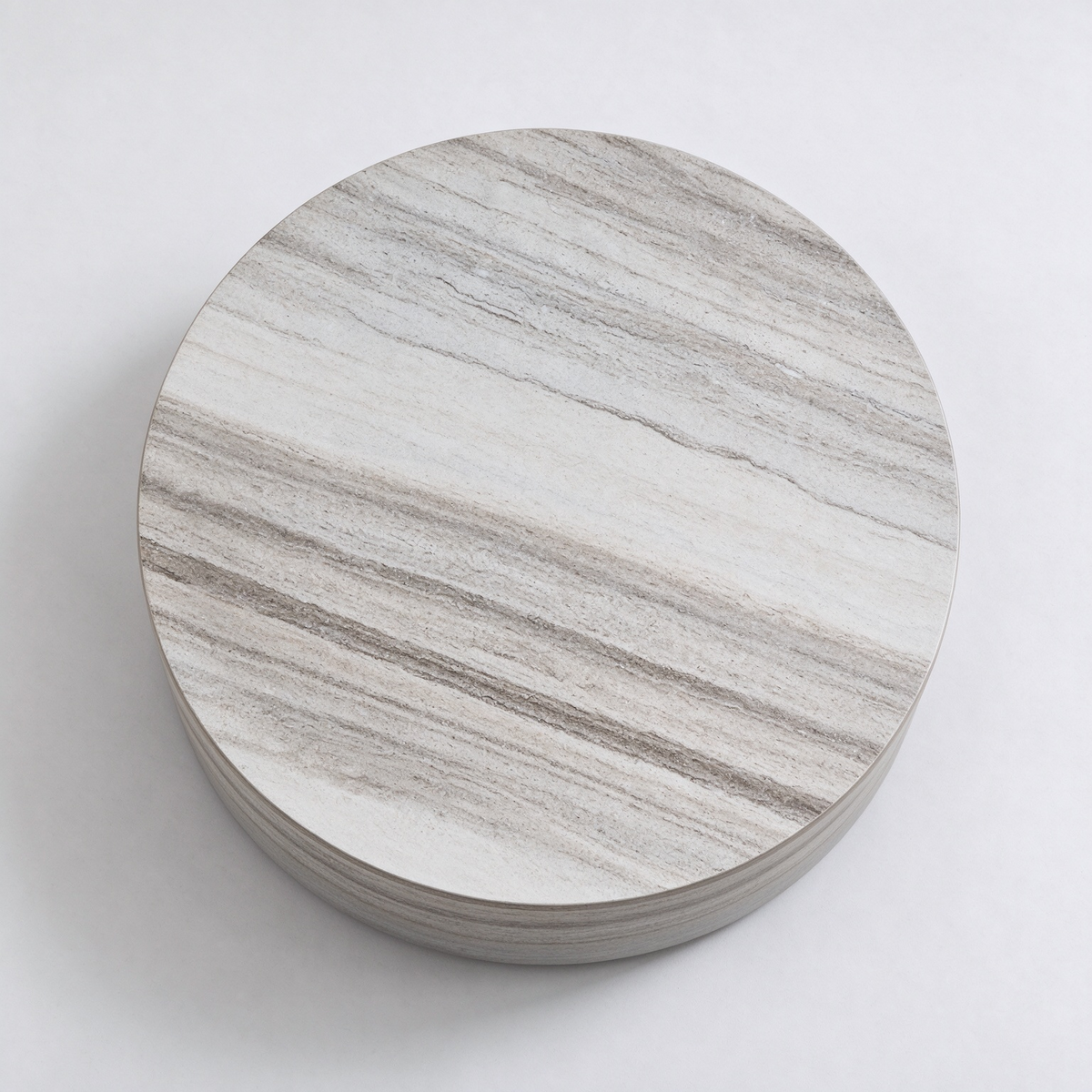 Round 31.5" Coffee Table, Light Gray Fiberglass with Stone Texture